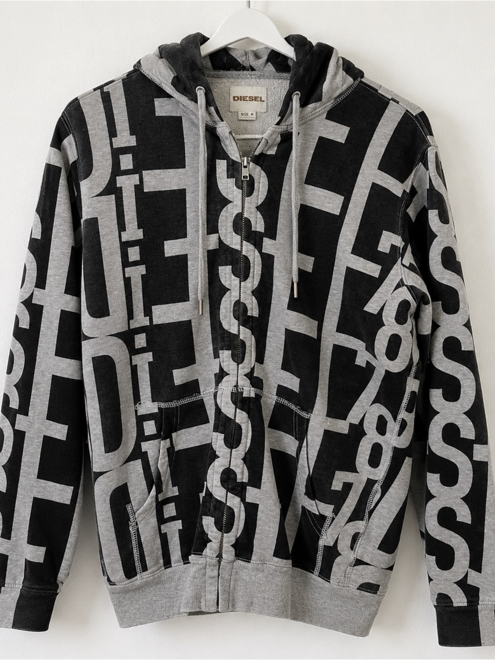 DIESEL BLACK Label Full-Zip Hoodie | Typography Logo Print | Men's Medium